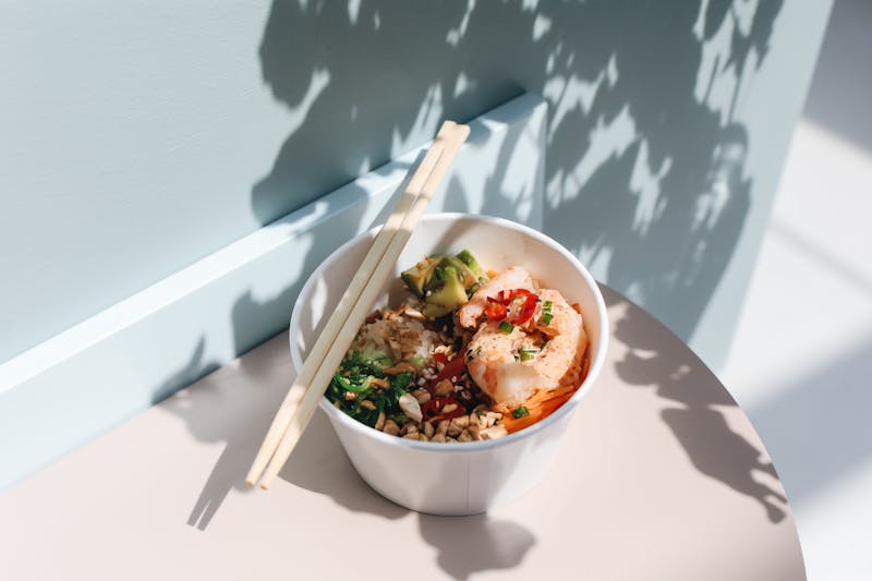 Shrimp power bowl with fresh vegetables